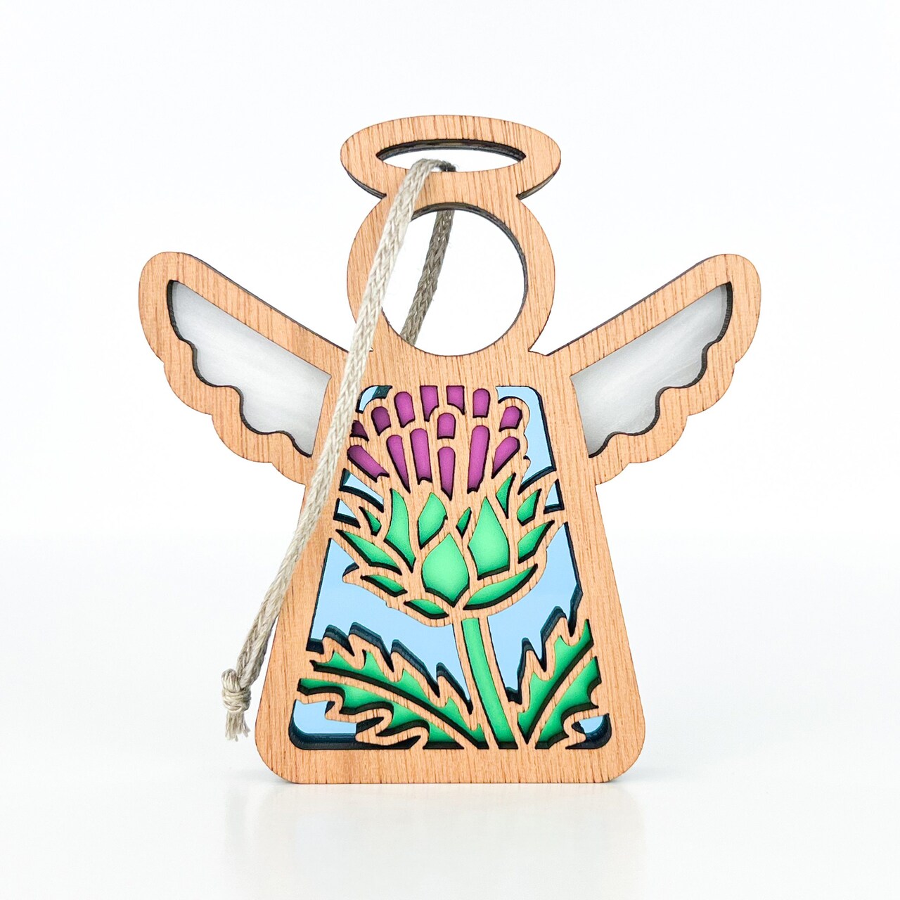 3.5" (H) Scotch Thistle Ornament - Handcrafted in Texas - Mother's Angels® Christmas Angel Wings Figurine
